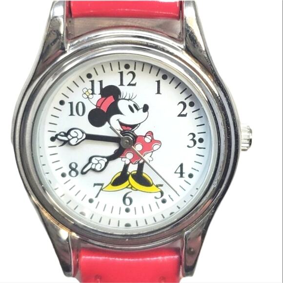 Vintage Disney Minnie Mouse Red Band Silver-toned Watch - Picture 1 of 10
